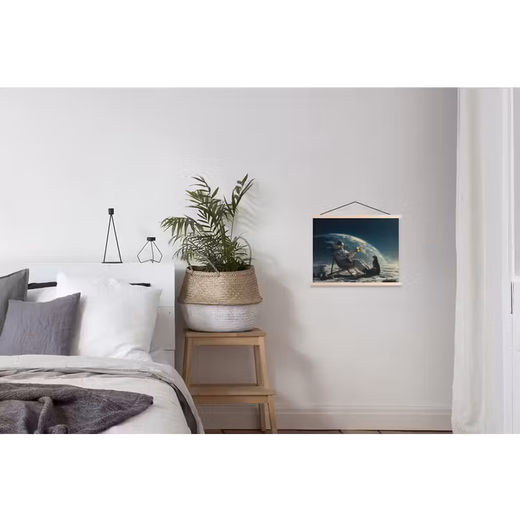 Astronaut - Kat - Glas - Stoel textielposter latten blank klein -woonkamer