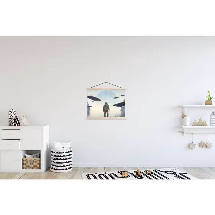 Hanging Poster - Astronaut - Whale - Fantasy - Ruimtevaarder - Walvis - Fantasie textielposter latten blank klein