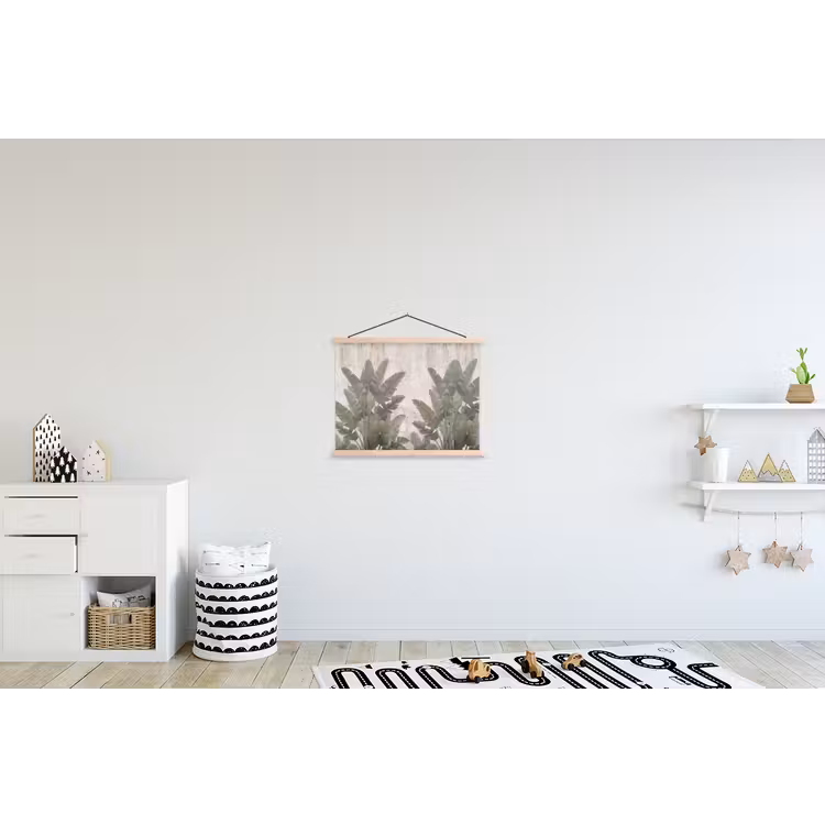 Bananenbladeren - Beton - Groen textielposter latten blank klein -kinderkamer