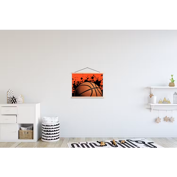 Basketbal - Verf - Sport - Oranje textielposter latten blank klein -kinderkamer
