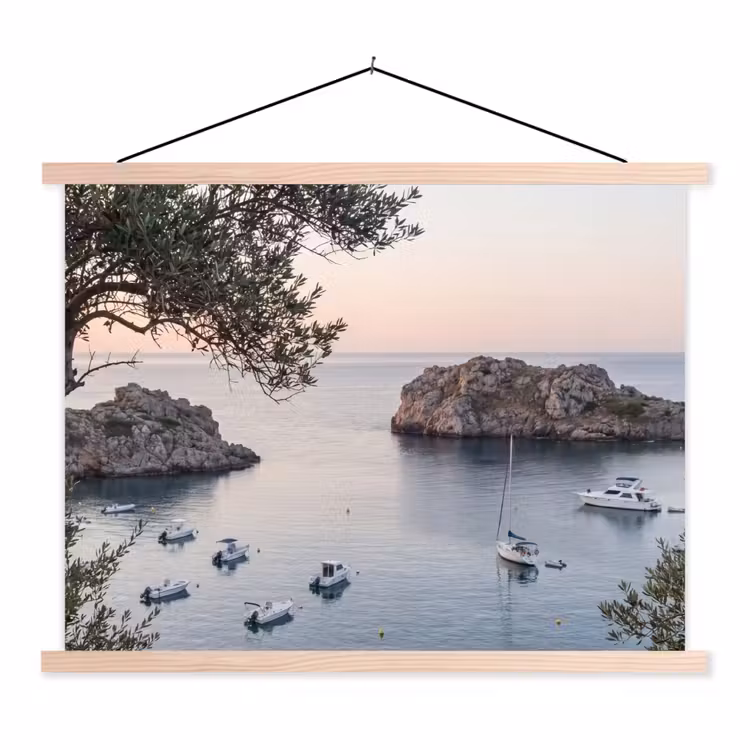 Hanging Poster - Bay - boats - sunset - Baai - boten - zonsondergang textielposter latten blank klein