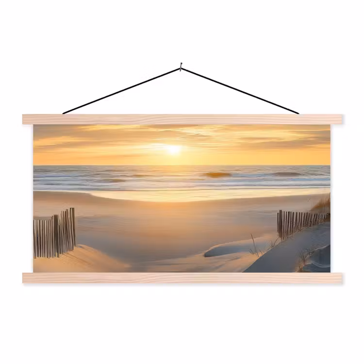 Strand - Duinen - Zonsondergang textielposter latten blank klein -3d