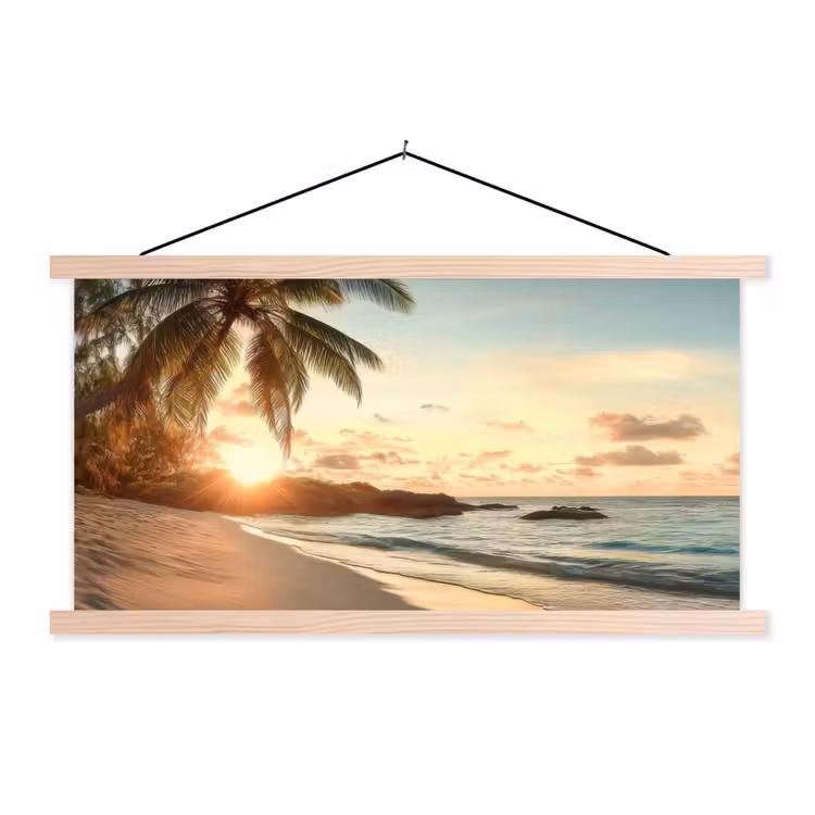 Strand - Palmbomen - Oceaan - Zonsondergang textielposter latten blank klein -3d