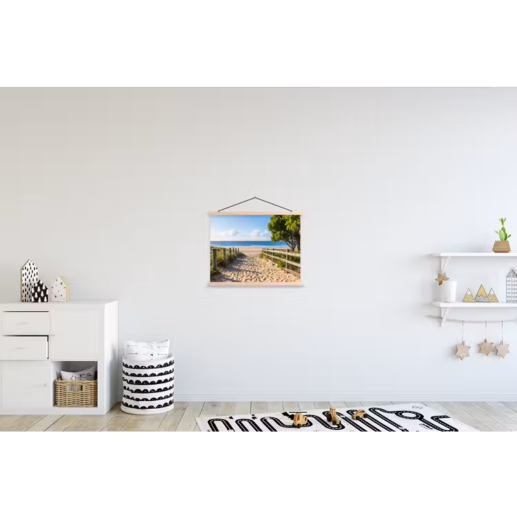 Strand - Zandpad - Oceaan - Natuur textielposter latten blank klein -kinderkamer