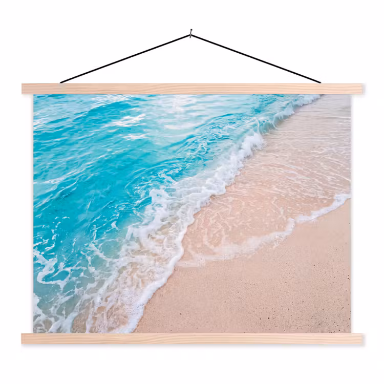 Strand - Zee - Golf - Natuur - Blauw textielposter latten blank klein -3d