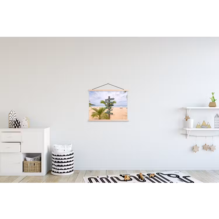Strand - Wegwijzer - Palmen - Tropisch - Groen textielposter latten blank klein -kinderkamer