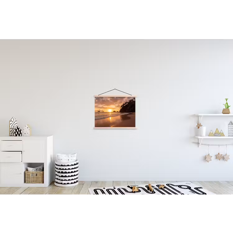 Strand - Zonsondergang - Natuur - Tropisch - Oranje textielposter latten blank klein -kinderkamer