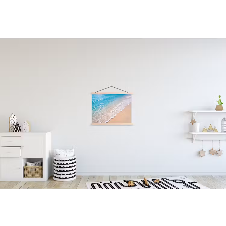 Strand - Water - Natuur - Blauw - Beige textielposter latten blank klein -kinderkamer