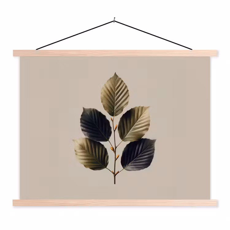 Beukenbladeren - Bruin - Groen - neutraal textielposter latten blank klein -3d