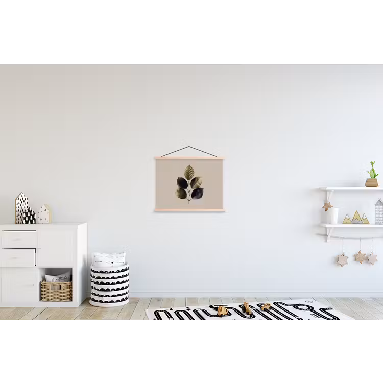 Beukenbladeren - Bruin - Groen - neutraal textielposter latten blank klein -kinderkamer