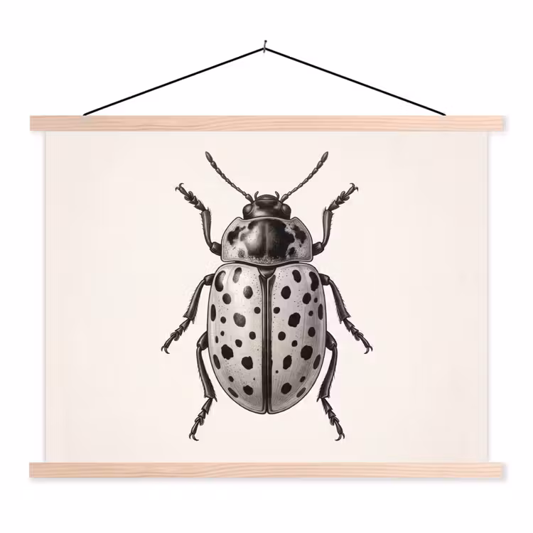 Kever - Insect - Vintage textielposter latten blank klein -3d