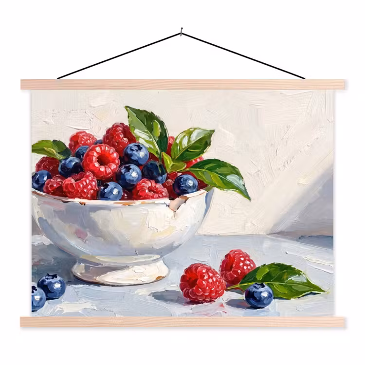 Hanging Poster - Berries - Bowl - Food - Bessen - Kom - Eten textielposter latten blank klein