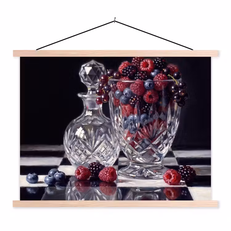 Hanging Poster - Berries - Crystal - Still Life - Bessen - Kristal - Stilleven textielposter latten blank klein