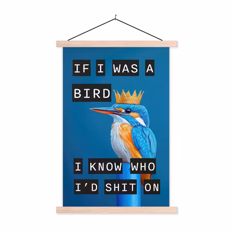 Vogel - Decoratie - Ijsvogel - Blauw textielposter latten blank klein -3d