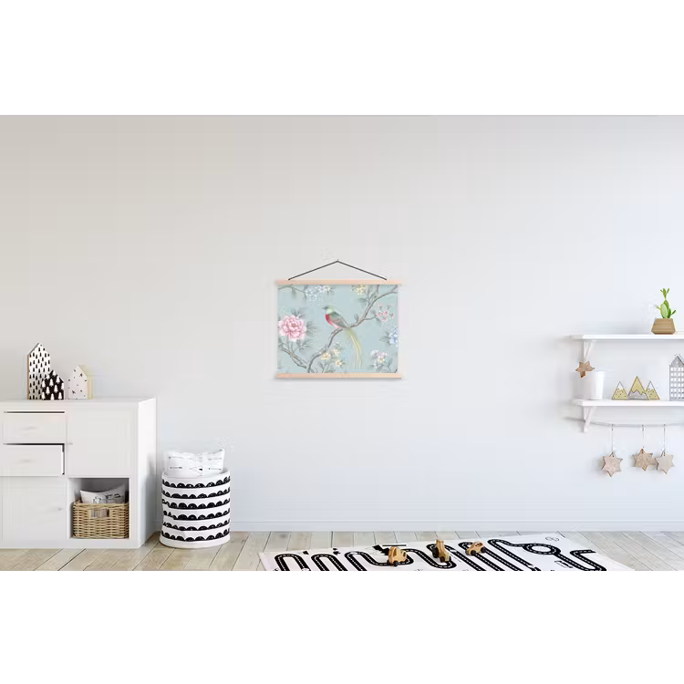 Vogel - Bloemen - Kleurrijk textielposter latten blank klein -kinderkamer