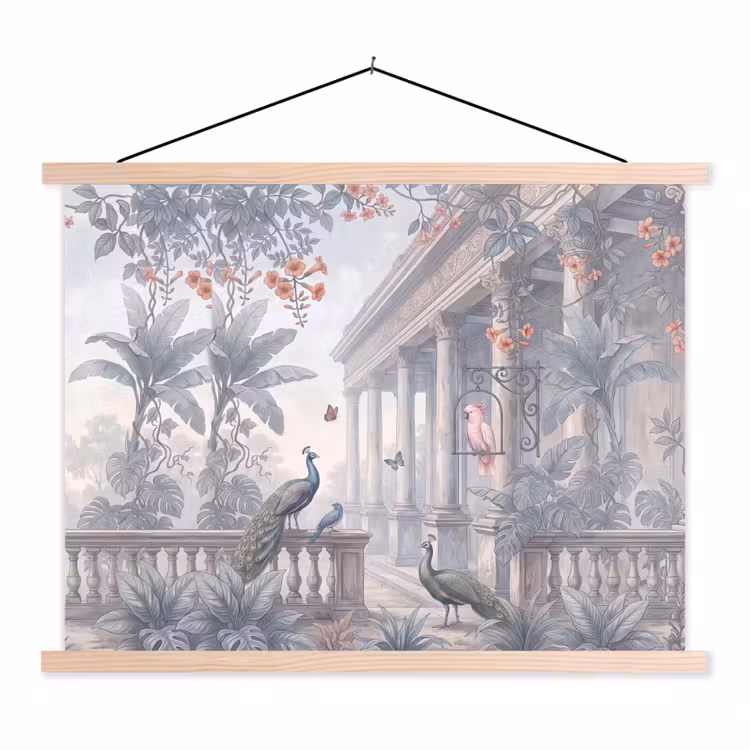 Vogel - Pauw - Architectuur - Klassiek - Groen textielposter latten blank klein -3d