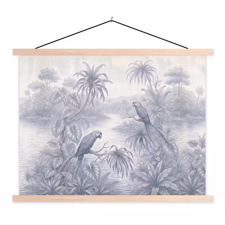 Vogel - Rivier - Tropisch - Illustratie - Blauw textielposter latten blank klein -3d