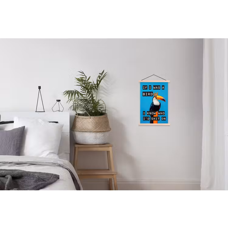 Vogel - Toekan - Blauw - Quotes textielposter latten blank klein -woonkamer