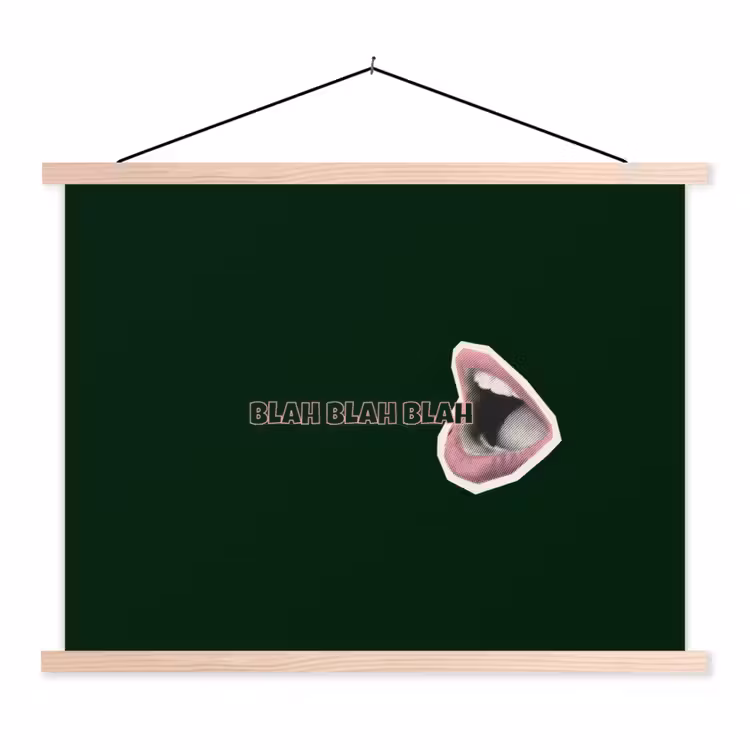 BLAH BLAH BLAH - Mond - Groen textielposter latten blank klein -3d