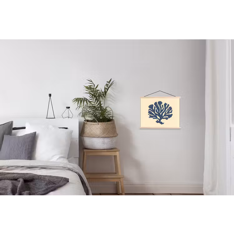 Blauw koraal - Vertakkingen - Beige textielposter latten blank klein -woonkamer