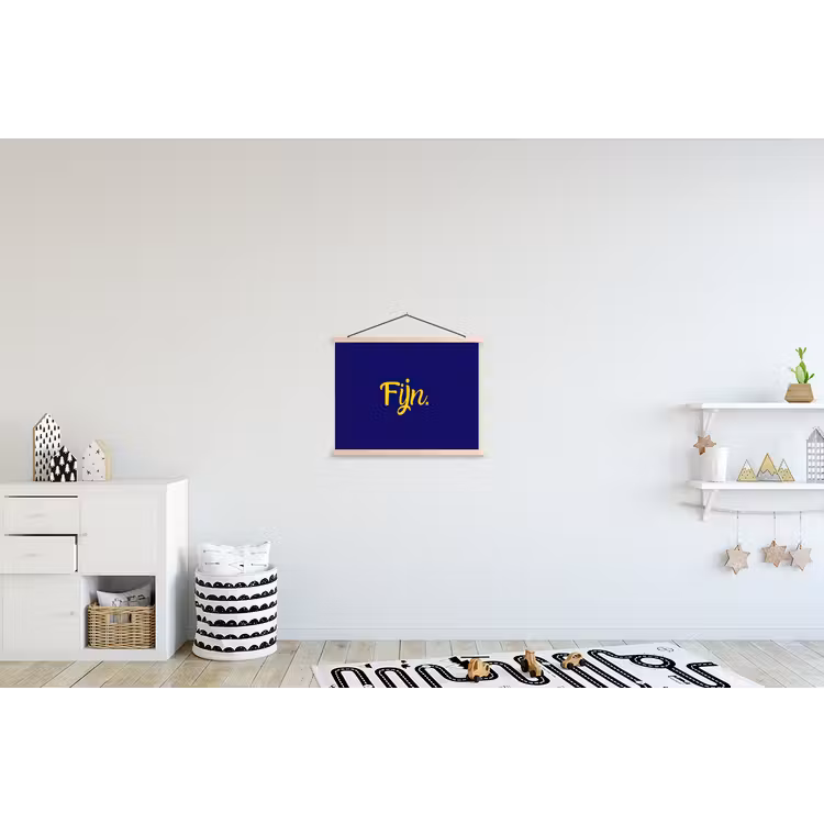 Blauw - Geel - Fijn textielposter latten blank klein -kinderkamer