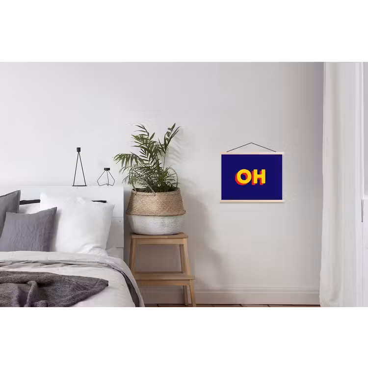 Blauw - Geel - OH - Schaduw textielposter latten blank klein -woonkamer