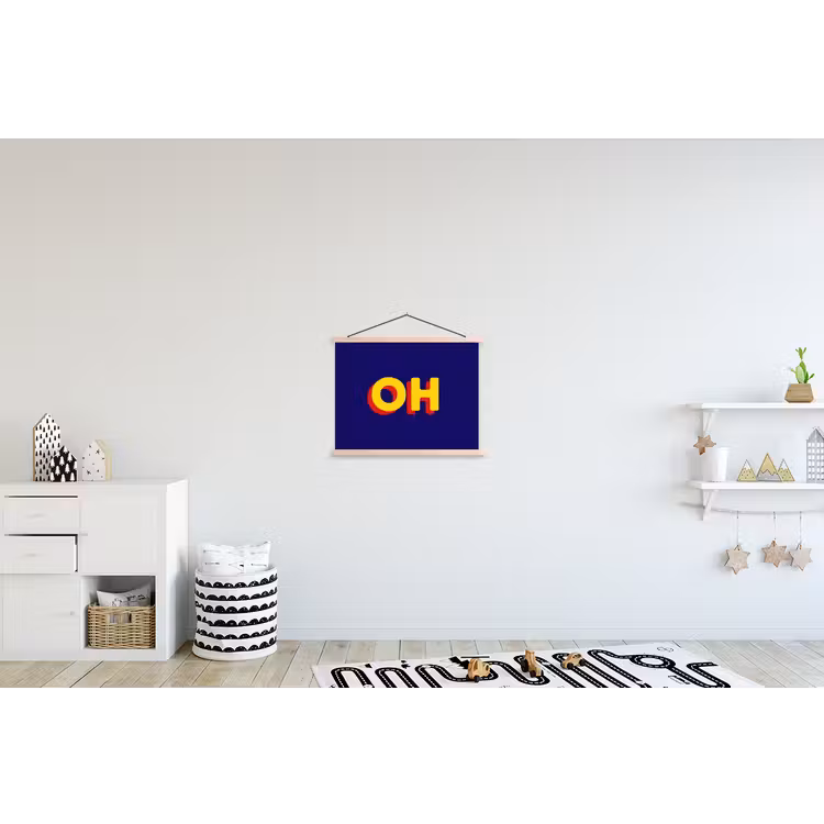 Blauw - Geel - OH - Schaduw textielposter latten blank klein -kinderkamer
