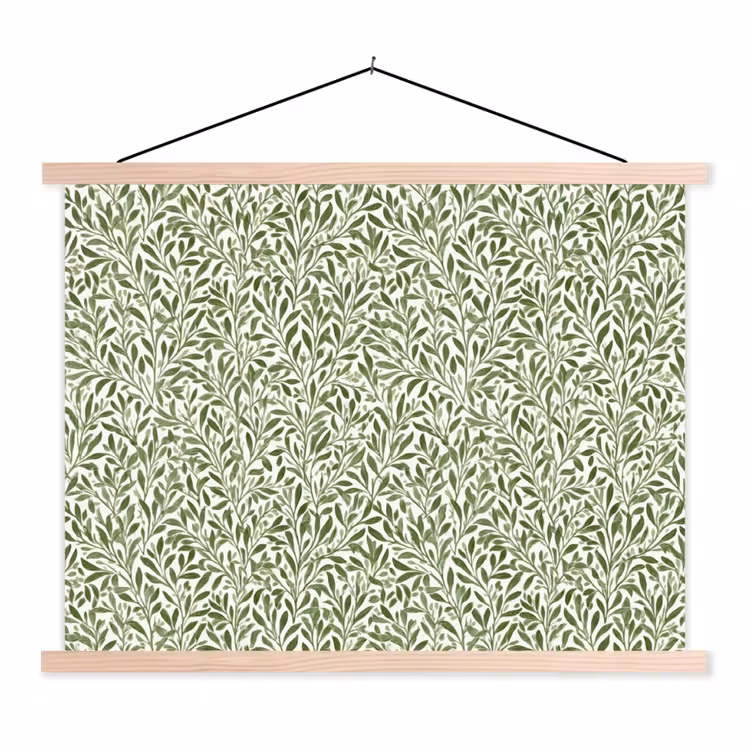 Botanisch - Takken - Groen textielposter latten blank klein 122 -3d