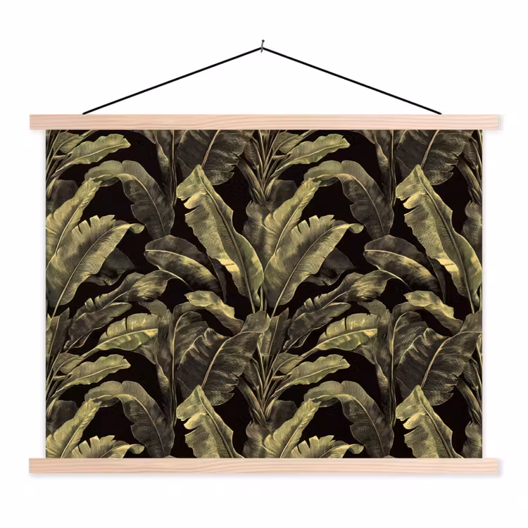 Botanisch - Bladeren - Groen textielposter latten blank klein 122 -3d