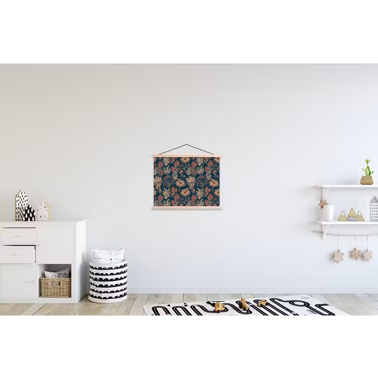 Botanisch - Patroon - Blauw textielposter latten blank klein 122 -kinderkamer