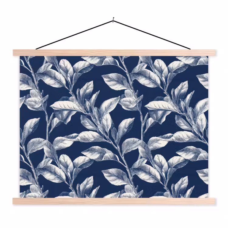 Botanisch - Patroon - Blauw textielposter latten blank klein 122 -3d