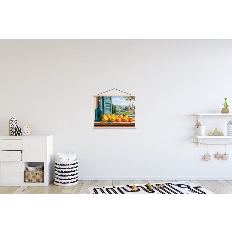 Hanging Poster - Bottle - Fruit - Still Life - Fles - Fruit - Stilleven textielposter latten blank klein