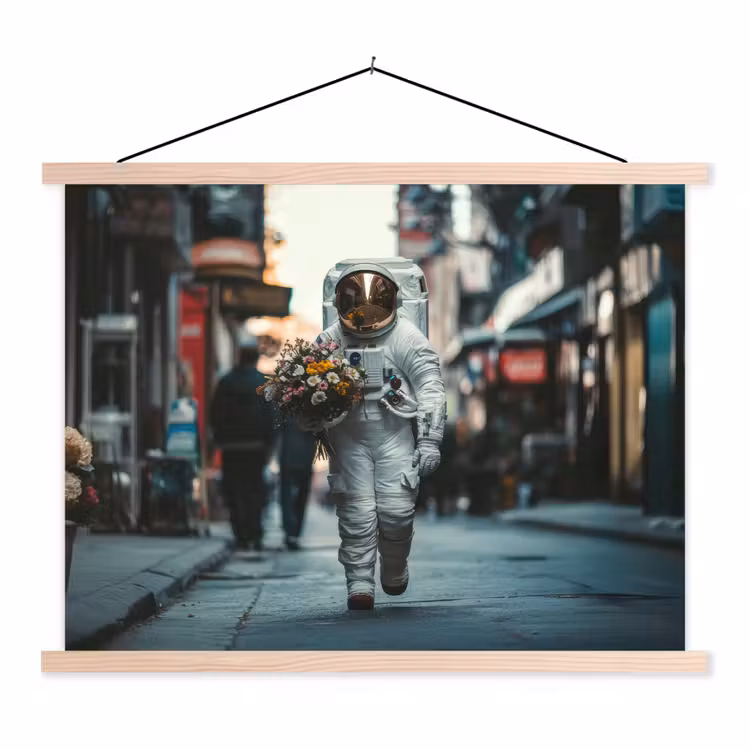 Boeket - Bloemen - Kleurrijk - Astronaut textielposter latten blank klein -3d