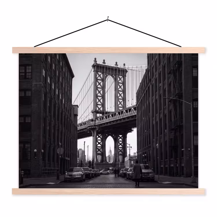 Brug - Stad - Architectuur - Modern - Zwart-wit textielposter latten blank klein -3d