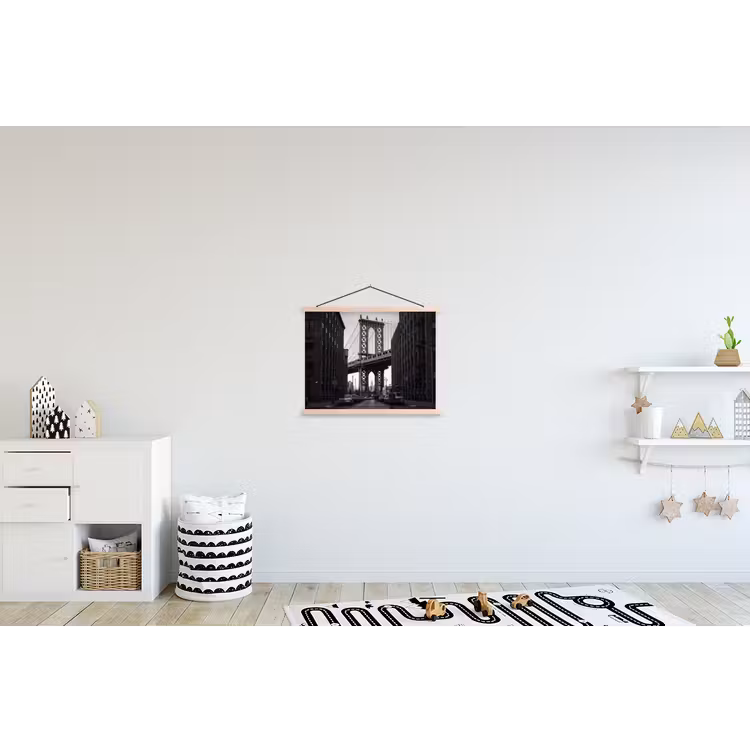 Brug - Stad - Architectuur - Modern - Zwart-wit textielposter latten blank klein -kinderkamer