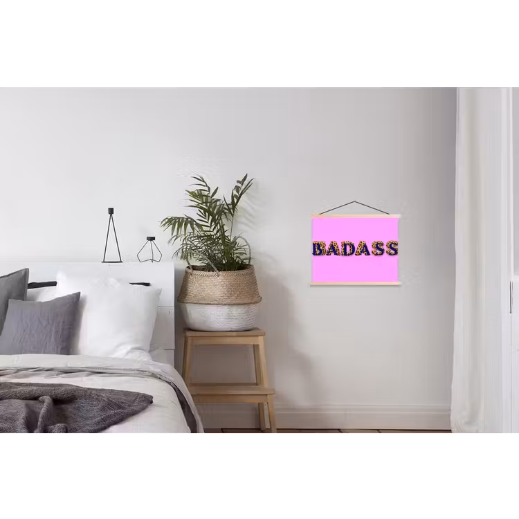 Felroze - Badass - Panterprint - Schaduw textielposter latten blank klein -woonkamer