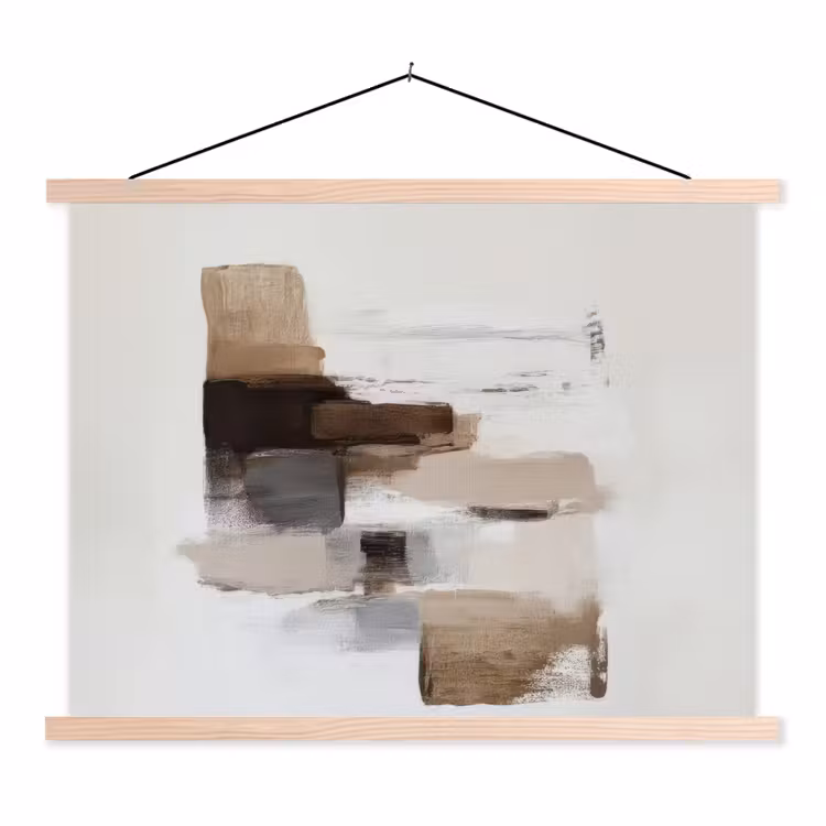 Penseelstreken - Balans - Beige - Bruin textielposter latten blank klein -3d