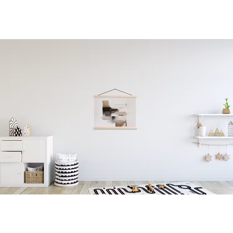 Penseelstreken - Balans - Beige - Bruin textielposter latten blank klein -kinderkamer