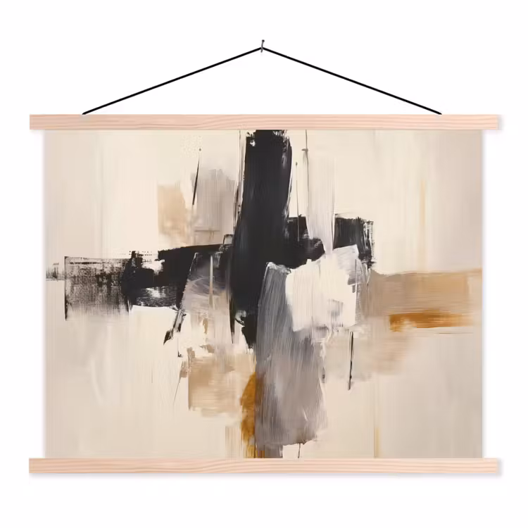 Penseelstreken - Ruw - Abstract - Beige textielposter latten blank klein -3d