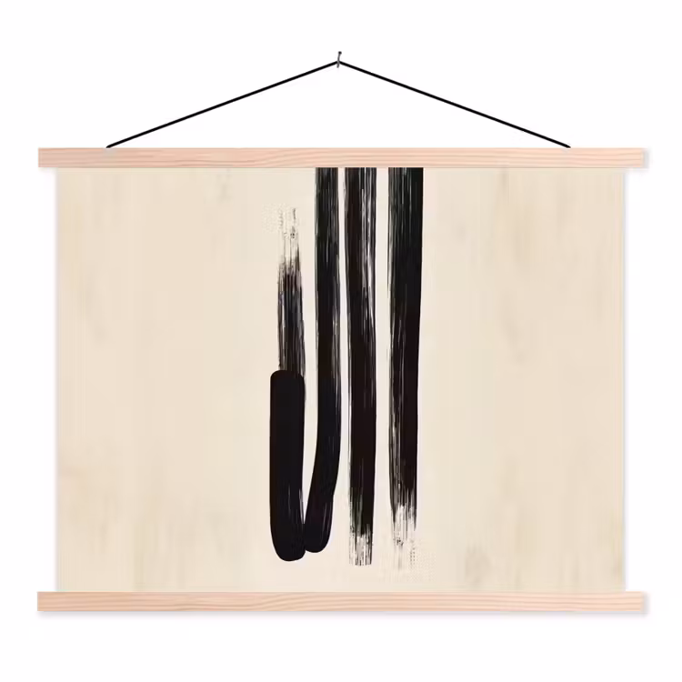 Penseelstreken - Verticaal - Zwart textielposter latten blank klein -3d