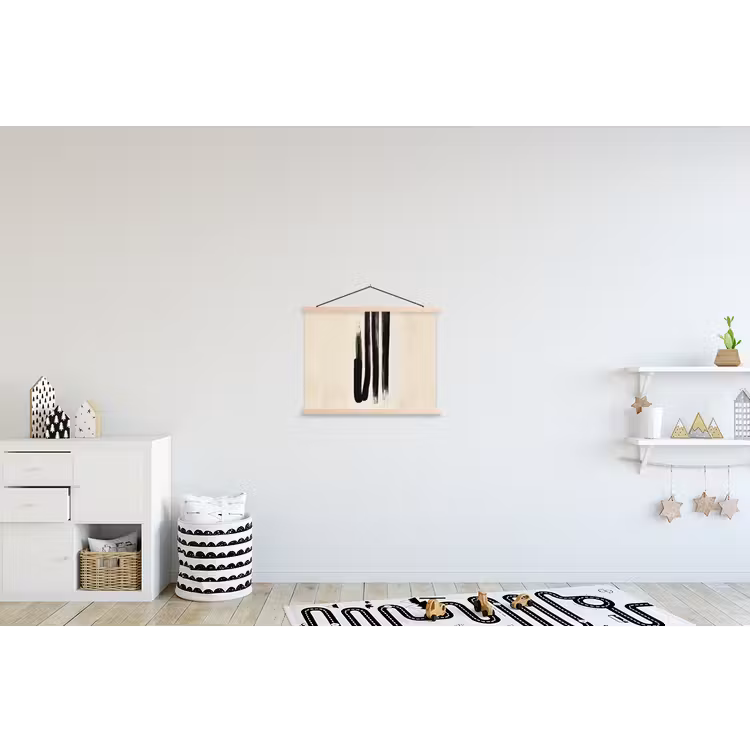 Penseelstreken - Verticaal - Zwart textielposter latten blank klein -kinderkamer