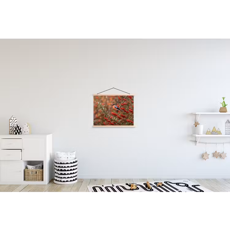 Goudvink - Bessen - Herfst - Natuur - Kleurrijk textielposter latten blank klein -kinderkamer