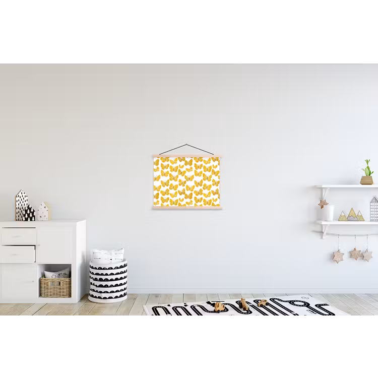 Vlinders - Botanisch - Illustratie - Geel - Wit textielposter latten blank klein 122 -kinderkamer