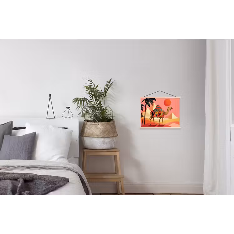 Kameel - Pyramides - Rode zon textielposter latten blank klein -woonkamer