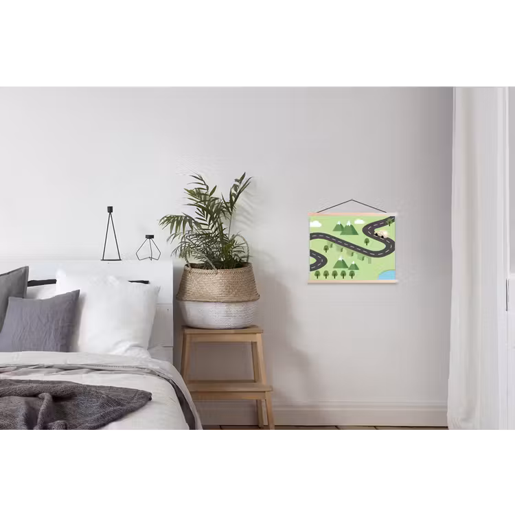 Auto - Bergweg - Natuur - Illustratie textielposter latten blank klein -woonkamer