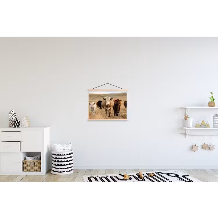 Runderen - Kudde - Landschap - Weide - Rustig textielposter latten blank klein -kinderkamer