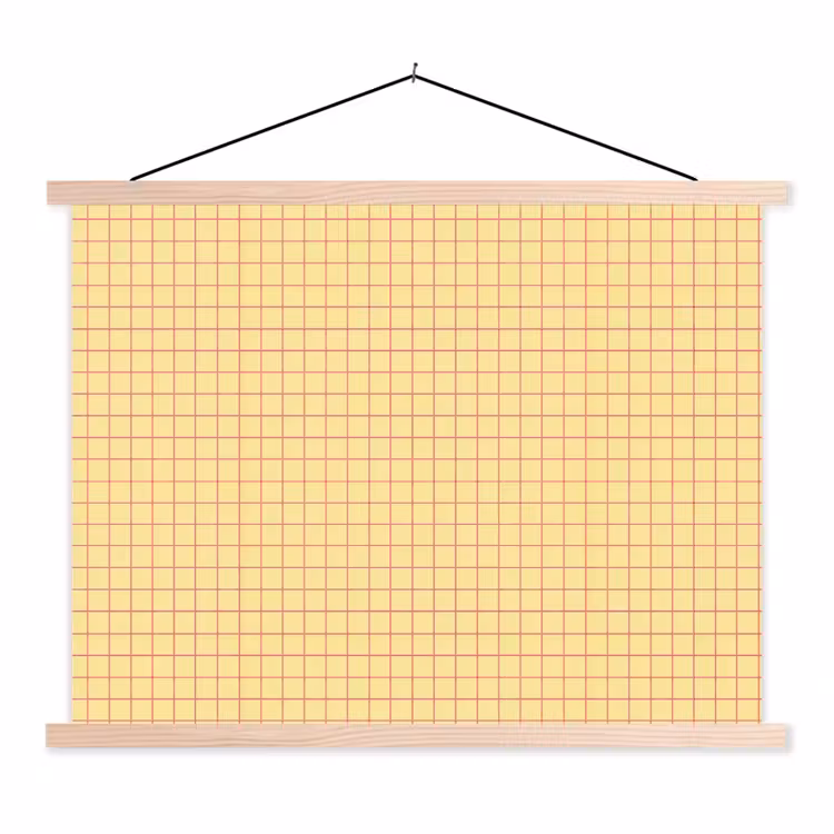 Ruitjes - Grid - Minimalistisch - Geel - Roze textielposter latten blank klein 122 -3d
