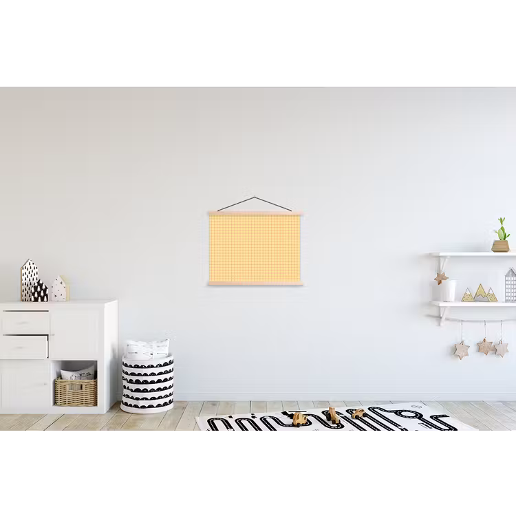 Ruitjes - Grid - Minimalistisch - Geel - Roze textielposter latten blank klein 122 -kinderkamer