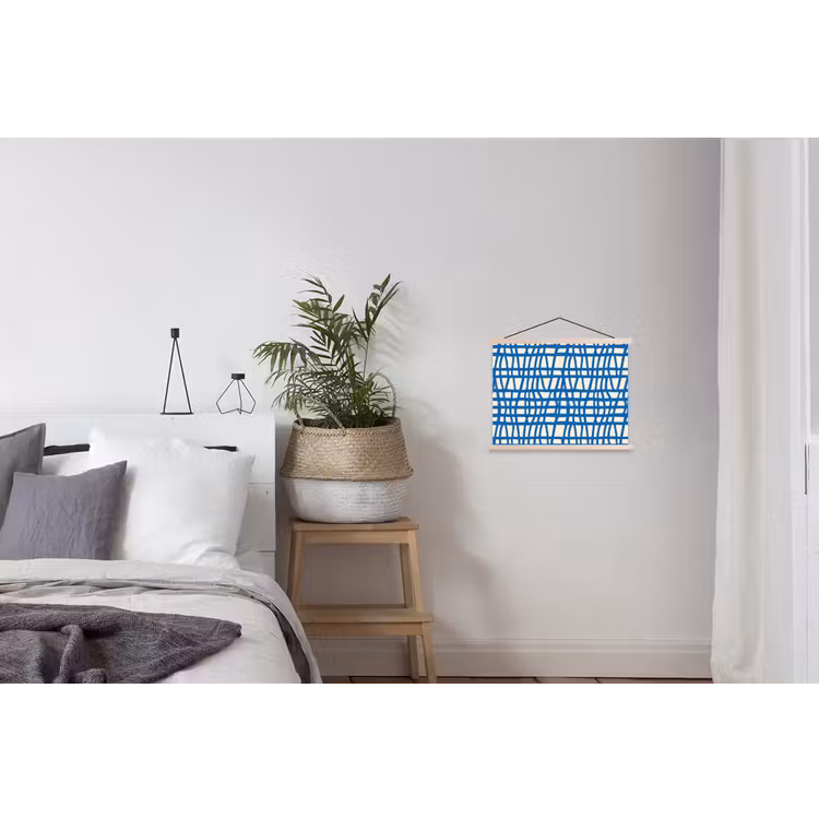 Ruitpatroon - Blauw - Crème textielposter latten blank klein 122 -woonkamer