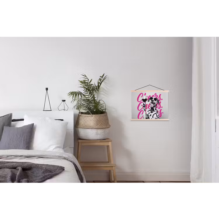 Cheers - Hond - Roze - Wijn textielposter latten blank klein -woonkamer